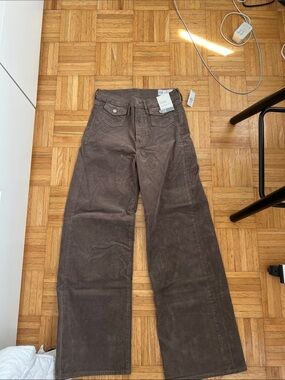 GAP High Rise Stride Corduroy Pants - Taupe Brown